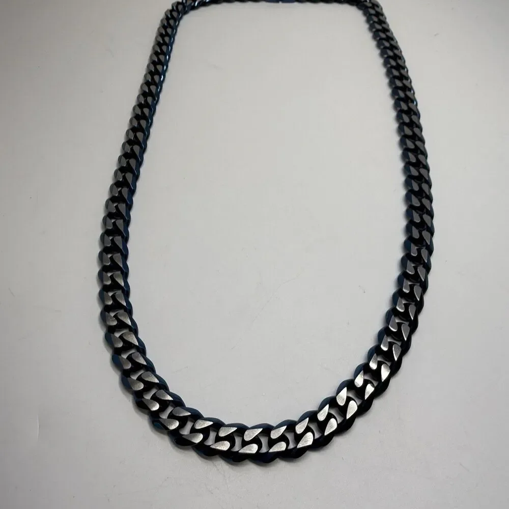 Men’s Solid Stainless Steel And Blue Ion Playing Chain Necklace 24”  109.57g